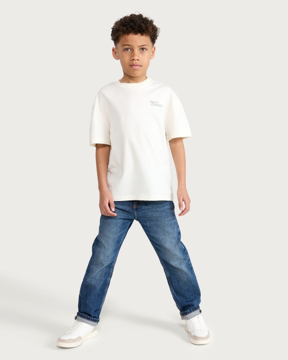 image 1 of F&F Boys Pure Cotton Printed Oversized Fit T-Shirt in Cream