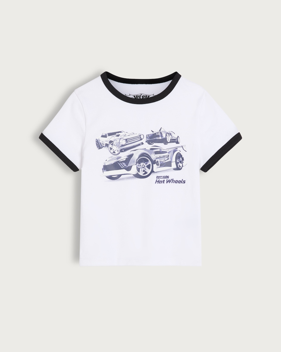 image 1 of Hot Wheels Cotton Rich Printed T-Shirt in White