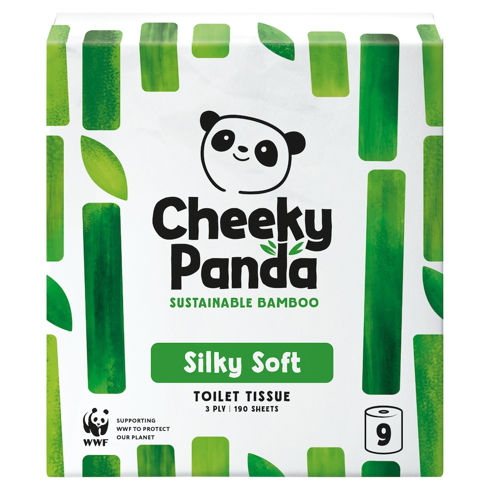 image 1 of Cheeky Panda Silky Soft Sustainable Bamboo Toilet Tissue, 9 Rolls, 190 Sheets, 3 Ply