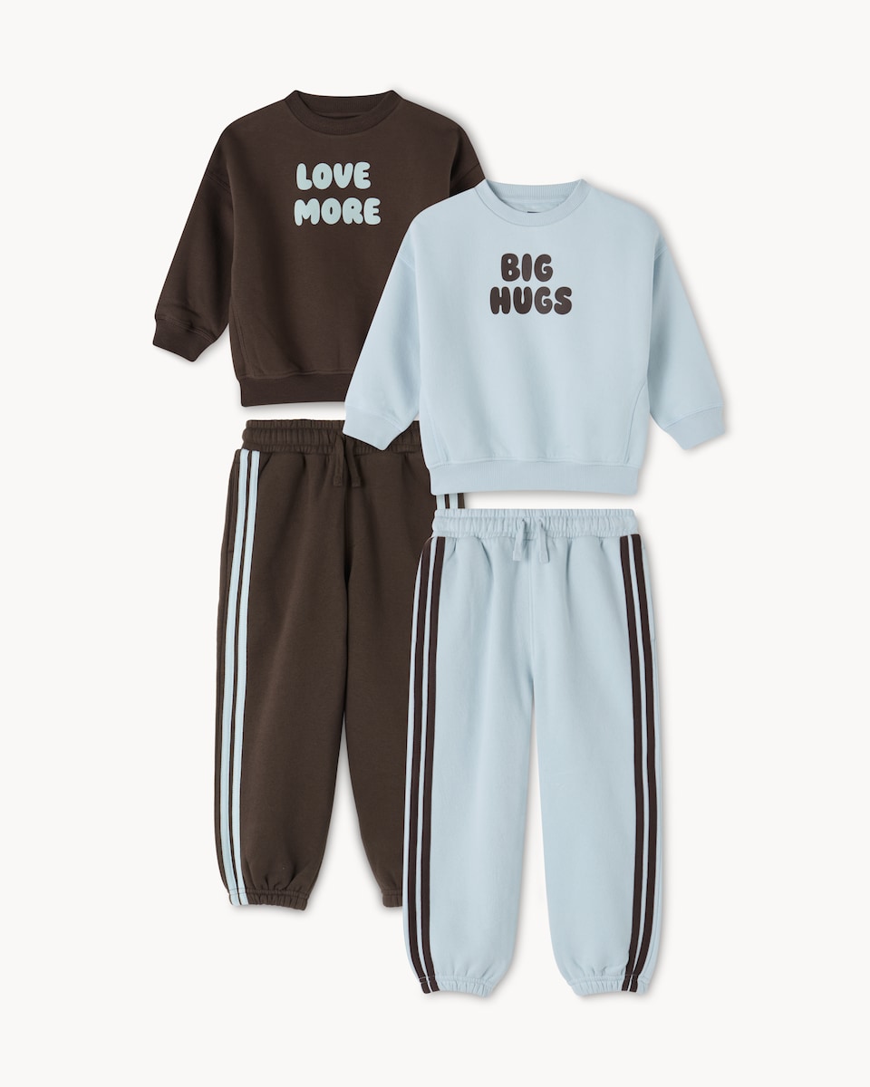 image 1 of F&F Boys 2-Pack Slogan Sweatshirt and Joggers Set in Chocolate