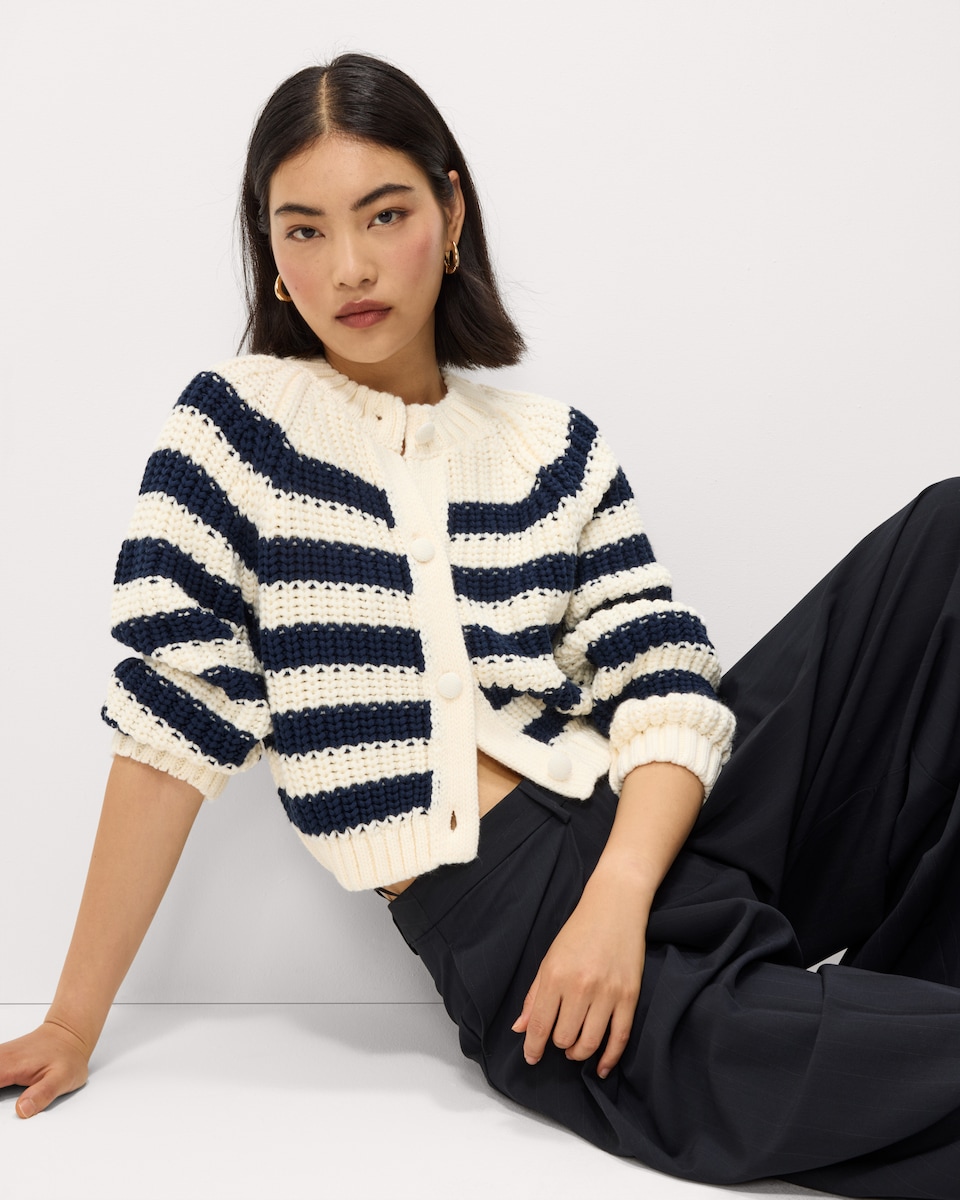 image 1 of F&F Chunky Knitted Cardigan in Multi Blue