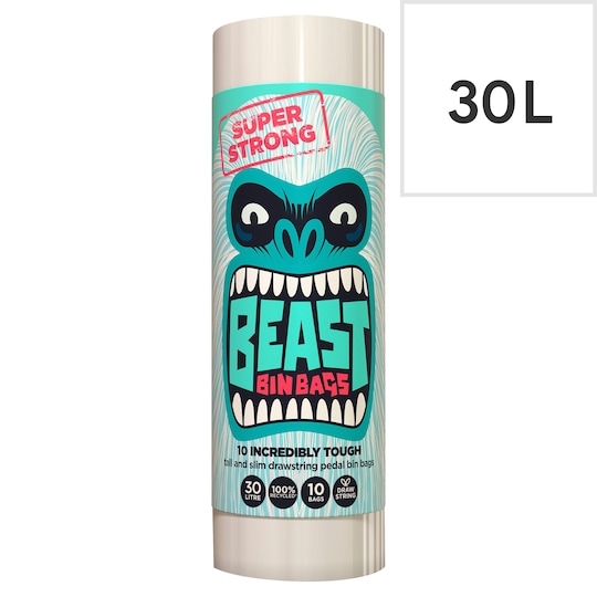 Beast Super Strong 30L Tall & Slim Bin Bags 10 Pack Tesco Groceries