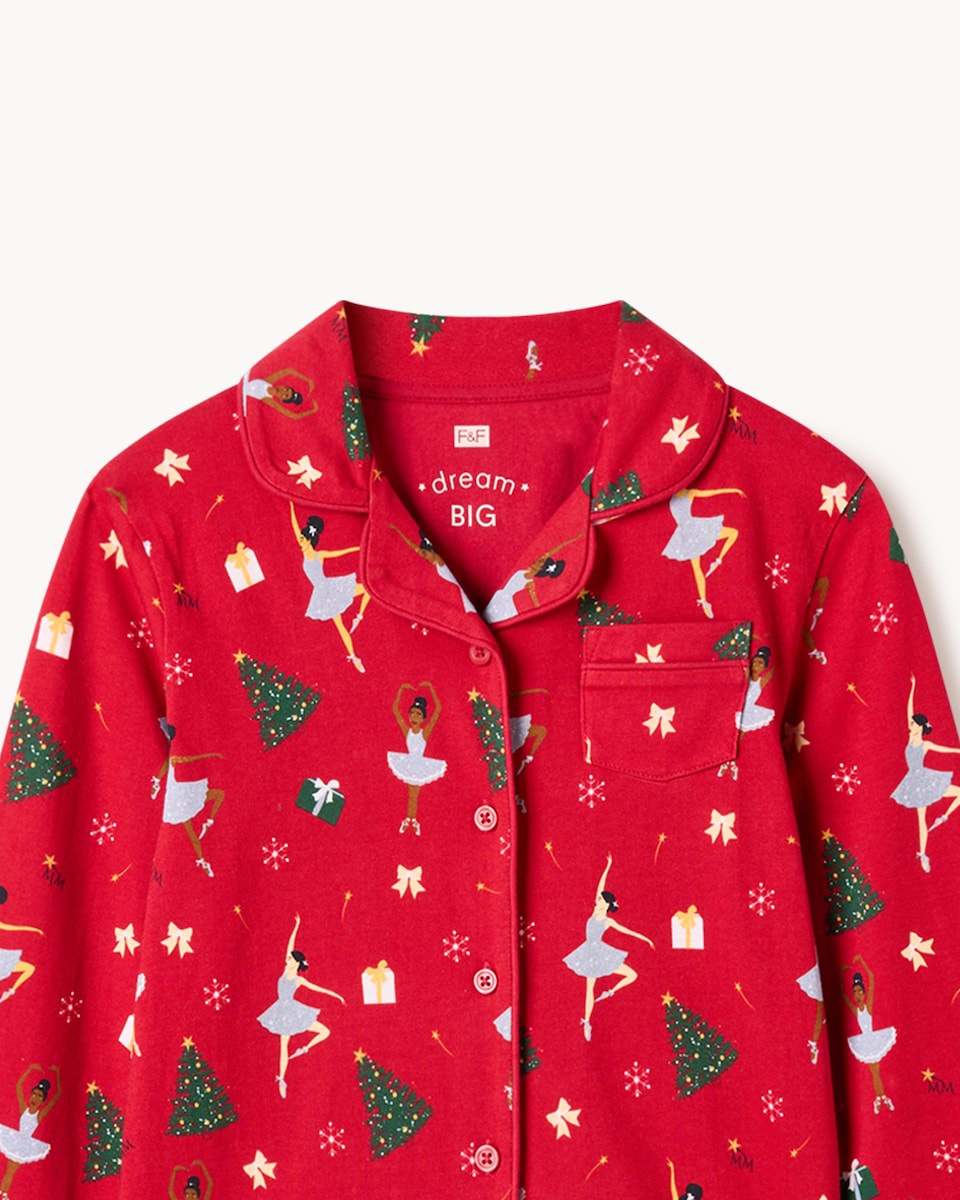 image 1 of F&F x March Muses Pure Cotton Revere Pyjama Set in Red