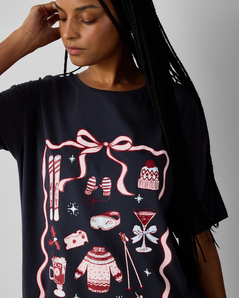 image 1 of F&F Pure Cotton Ski Nightdress in Navy
