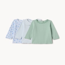 F&F Baby 3-Pack Cotton Rich Ribbed Tops in Blue