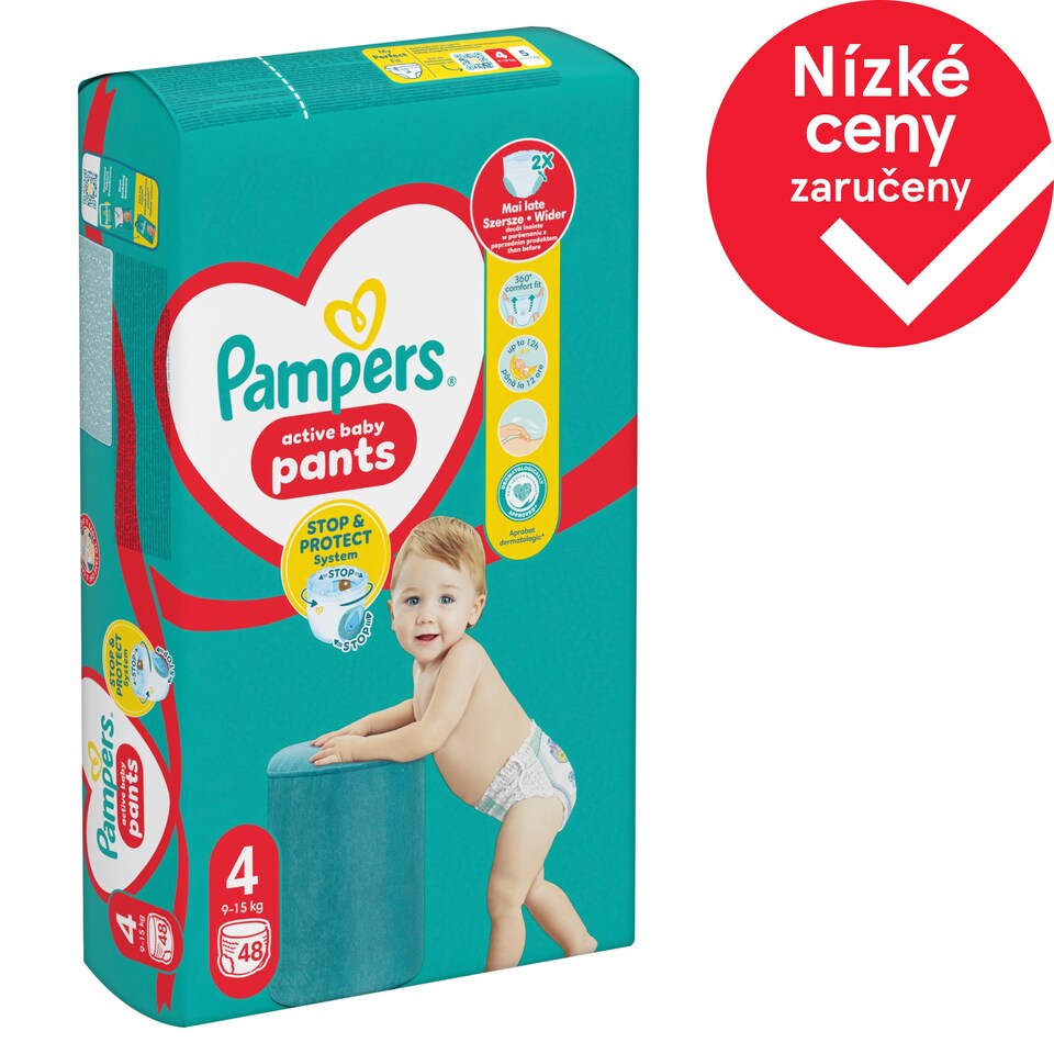 Obrázek 1 pro produkt Plenkové Kalhotky Pampers Active Baby Pants, Velikost 4, 48 Plenky, 9kg-15kg