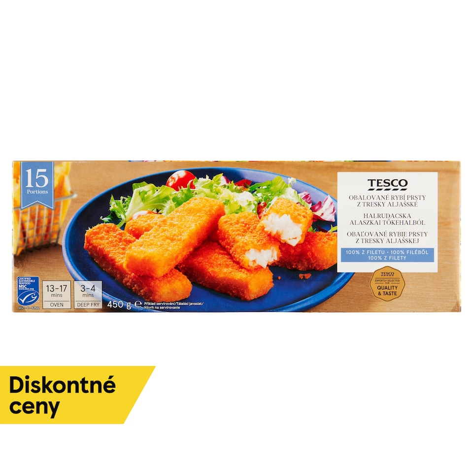 Tesco Obaľované rybie prsty z tresky aljašskej 450 g