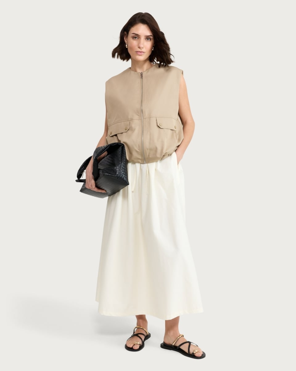 image 1 of F&F Pure Cotton Poplin Drawstring Midi Skirt in Yellow