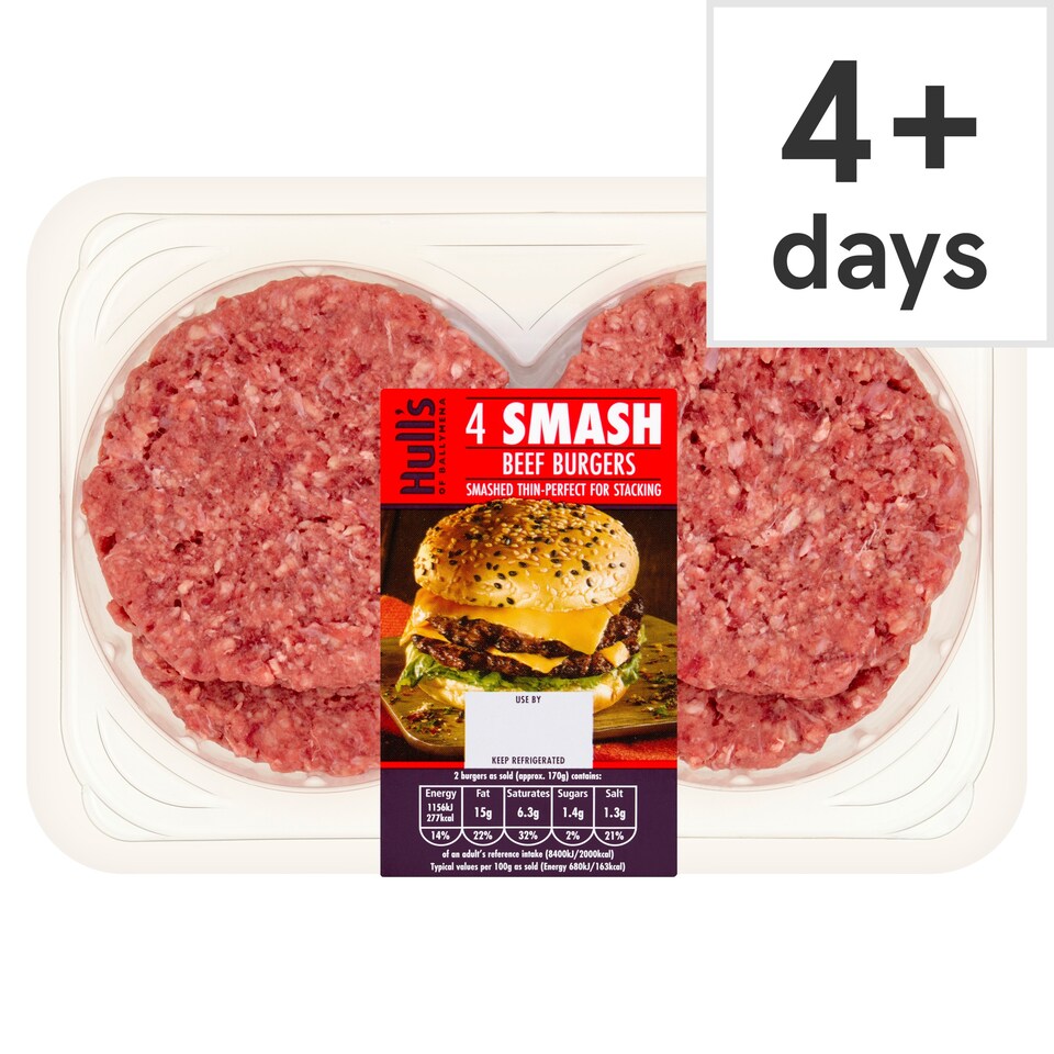 Hulls 4 SMASH Beef Burgers 340g