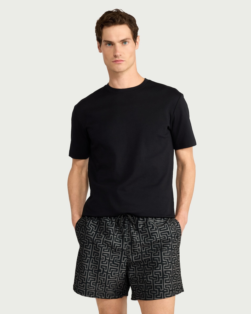image 1 of F&F Geometric Print Swim Shorts in Black