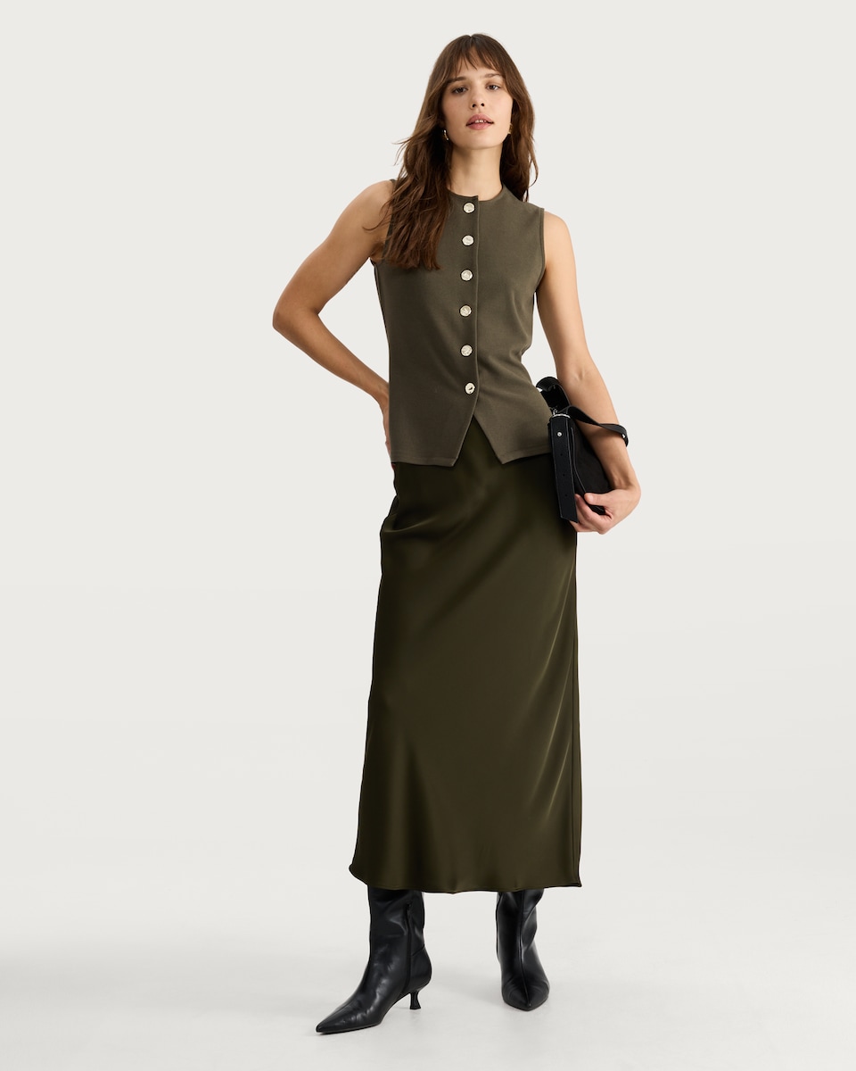 image 1 of F&F Button Up Sleeveless Co-ord Waistcoat in Olive