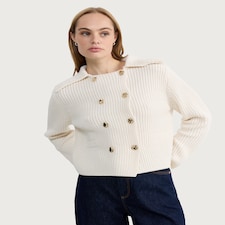 F&F Ribbed Double Breasted Collared Cardigan in Cream