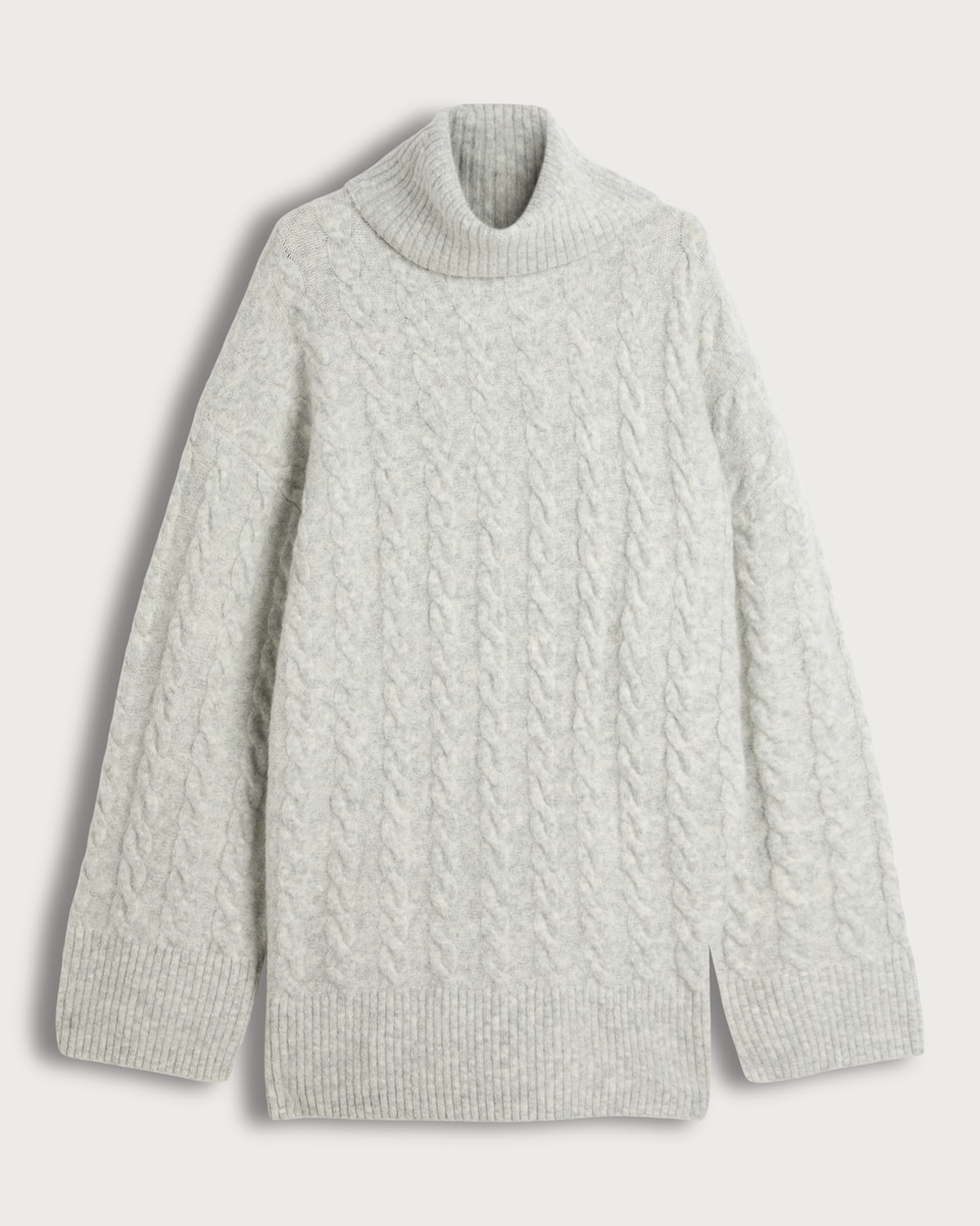 image 1 of F&F Cable Knit Roll Neck Jumper with Wool in Silver