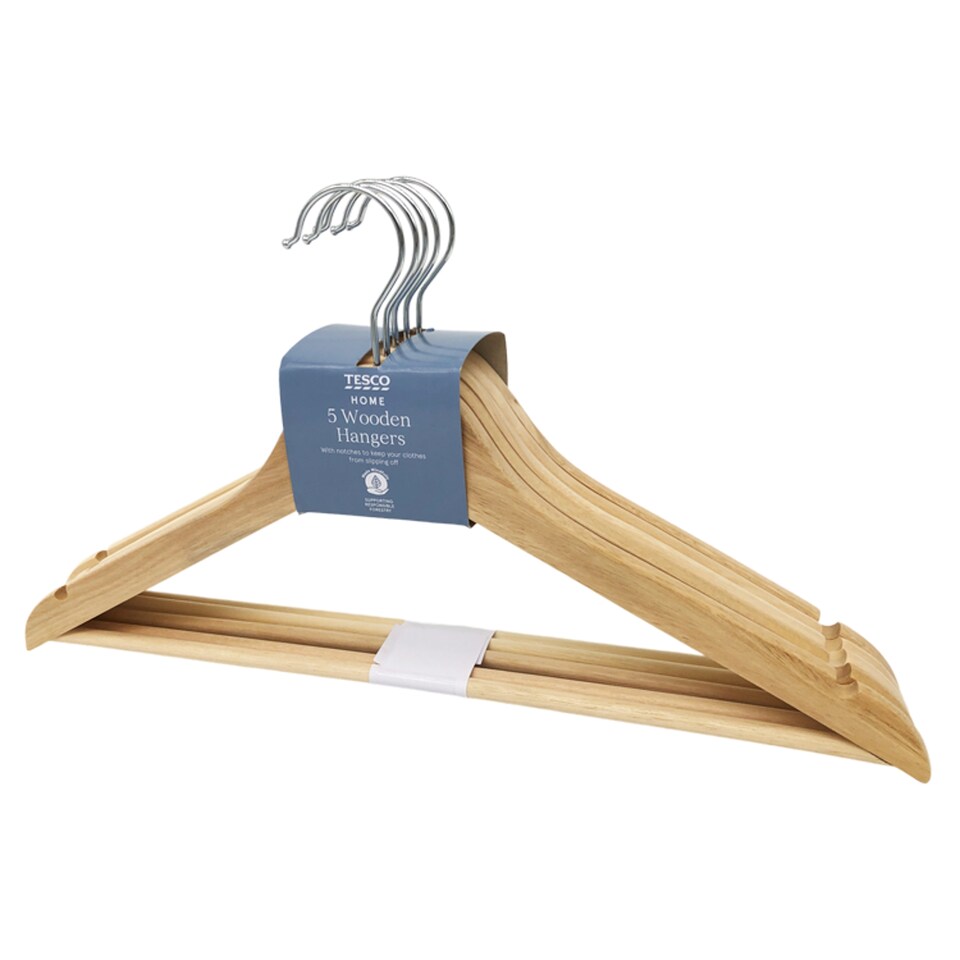 Tesco Wooden Hangers 5 Pack