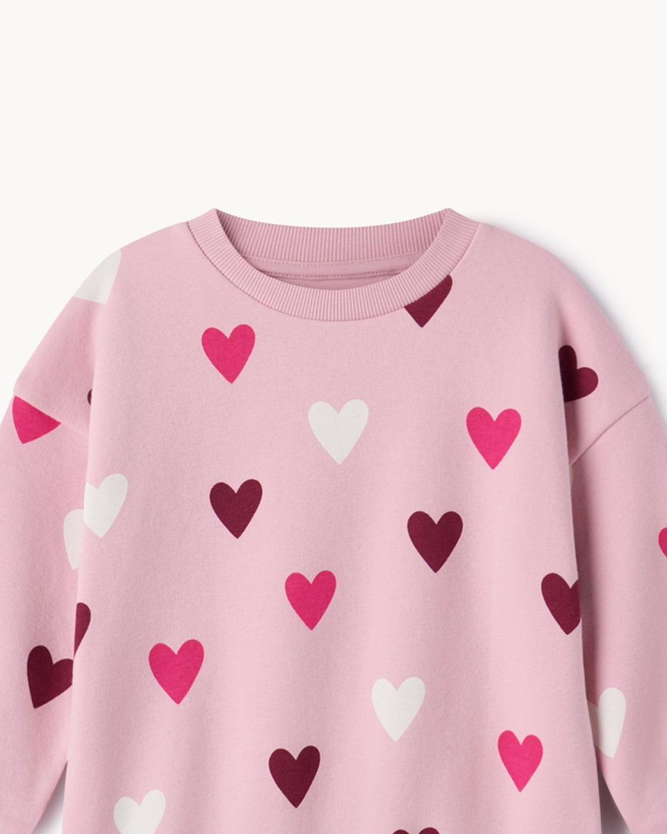 image 1 of F&F Girls Cotton Rich Heart Sweatshirt and Leggings Set in Multi Pink
