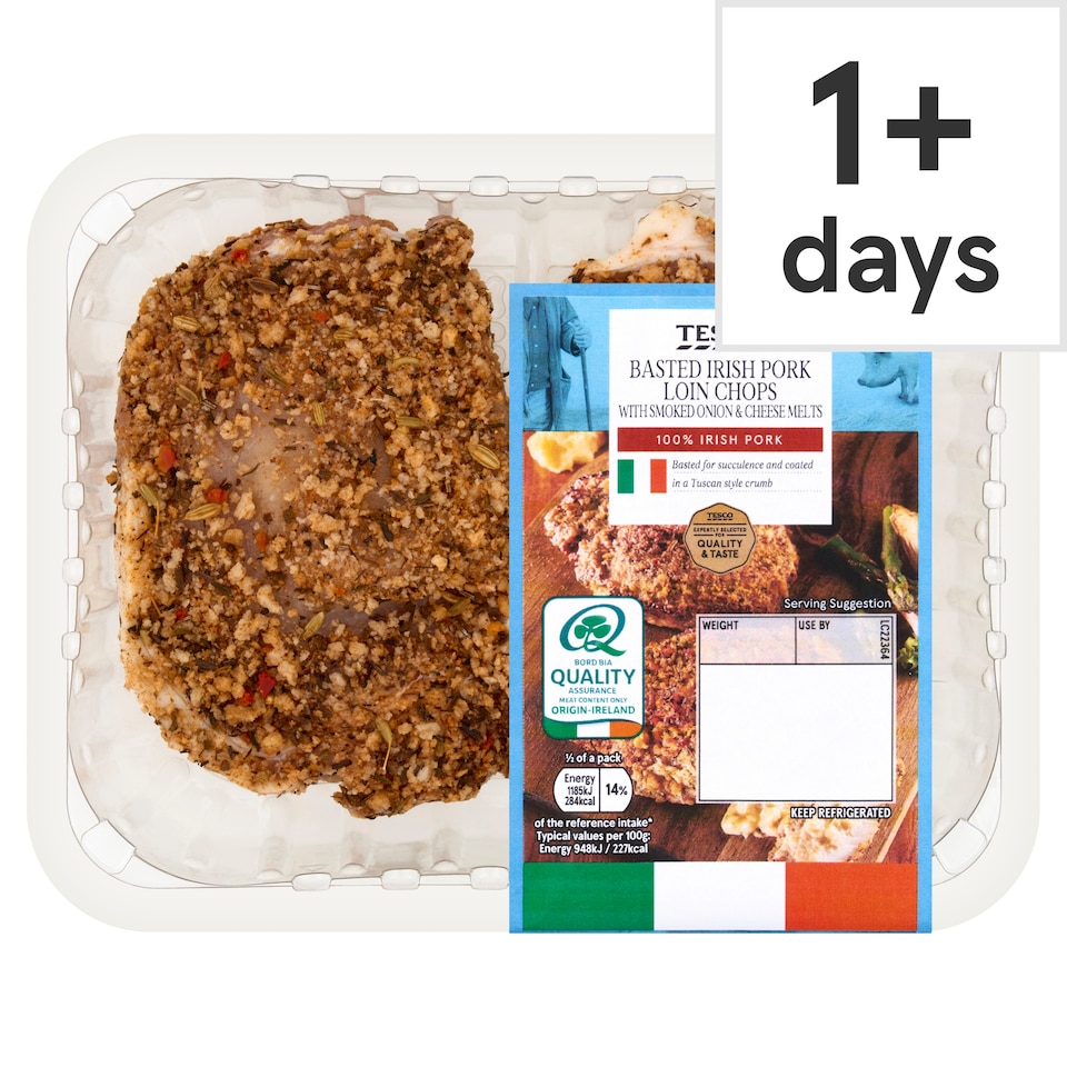 Tesco Basted Irish Pork Chops with Smoked Onion & Cheese Melts 340g
