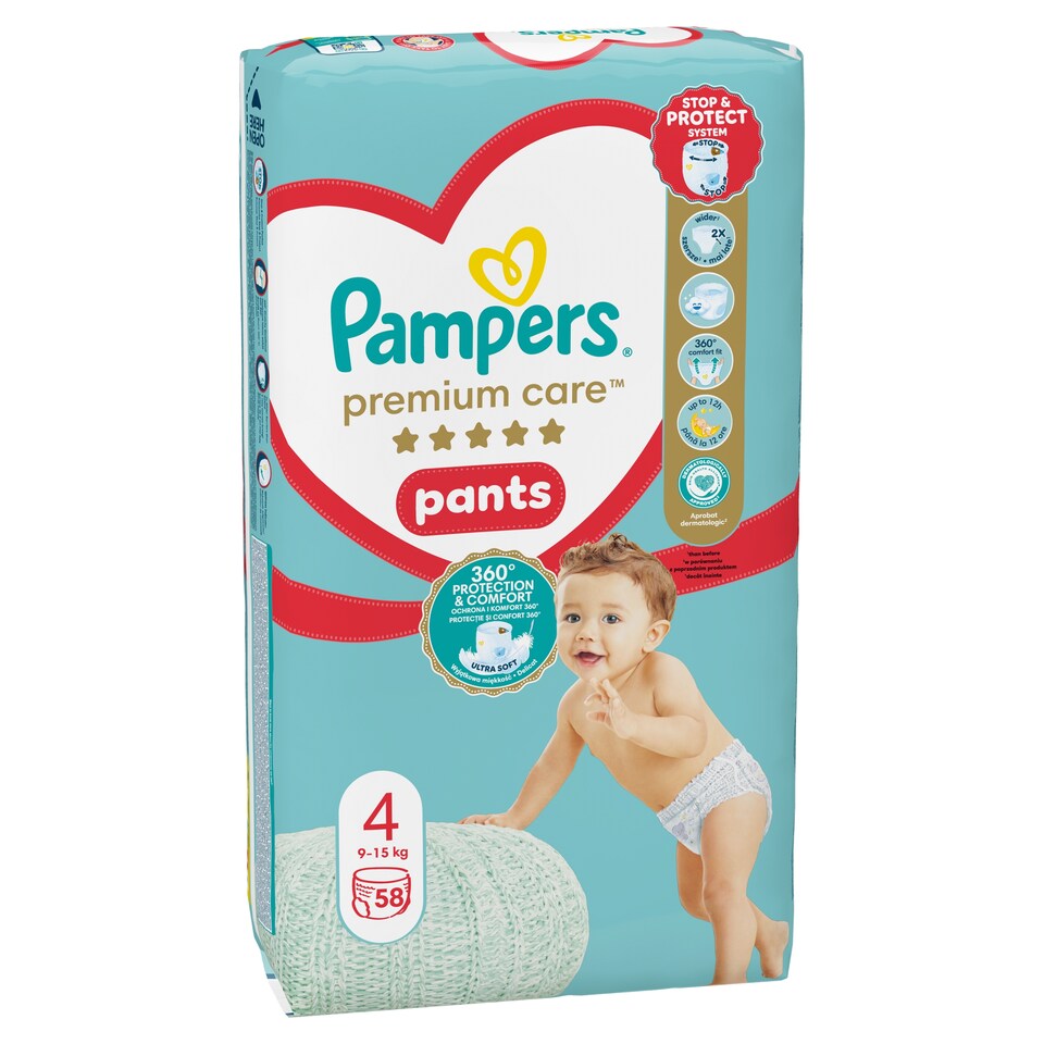 image 1 of Pampers Premium Care plienkové nohavičky veľkosť 4, 58 plienok, 9kg-15kg
