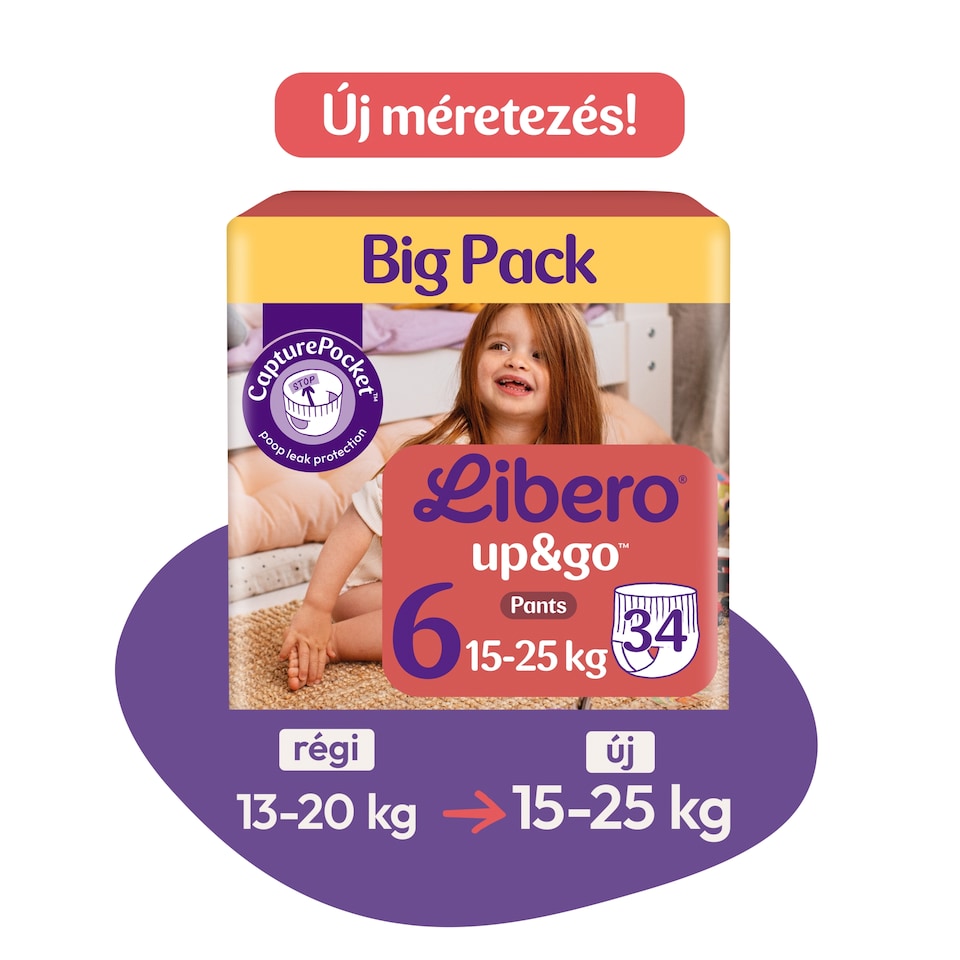 Libero Up&Go egyszerhasználatos bugyipelenka, méret: 6, 15-25 kg, 34 db  1. kép