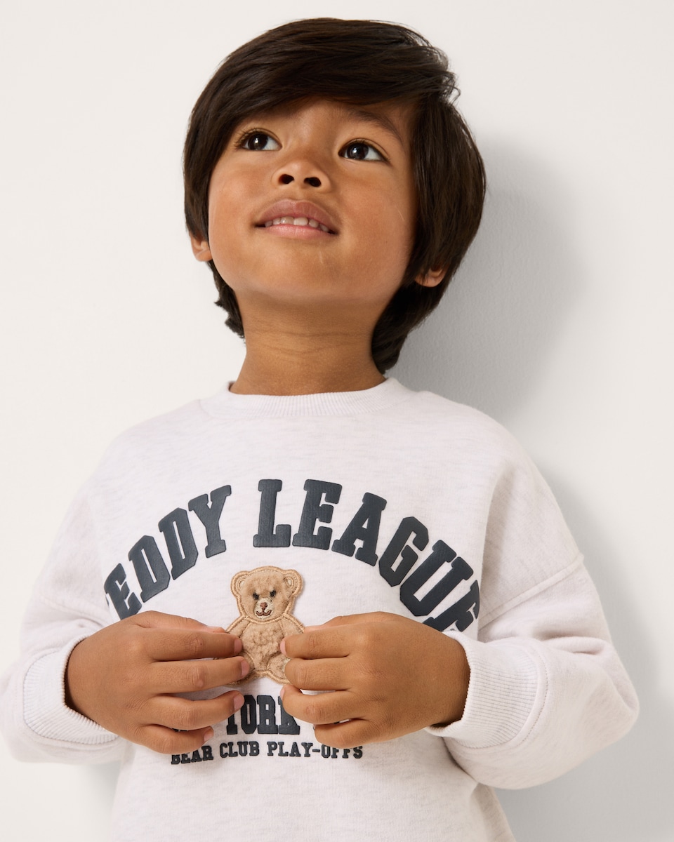 image 1 of F&F Boys Cotton Rich Teddy League Sweatshirt in Grey
