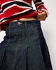 image 2 of F&F Pure Cotton Pleated Denim Mini Skirt in Navy