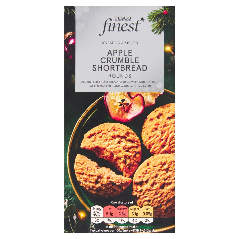 Tesco Finest Máslové sušenky s kousky slaného karamelu a sušenými kousky jablek 150g