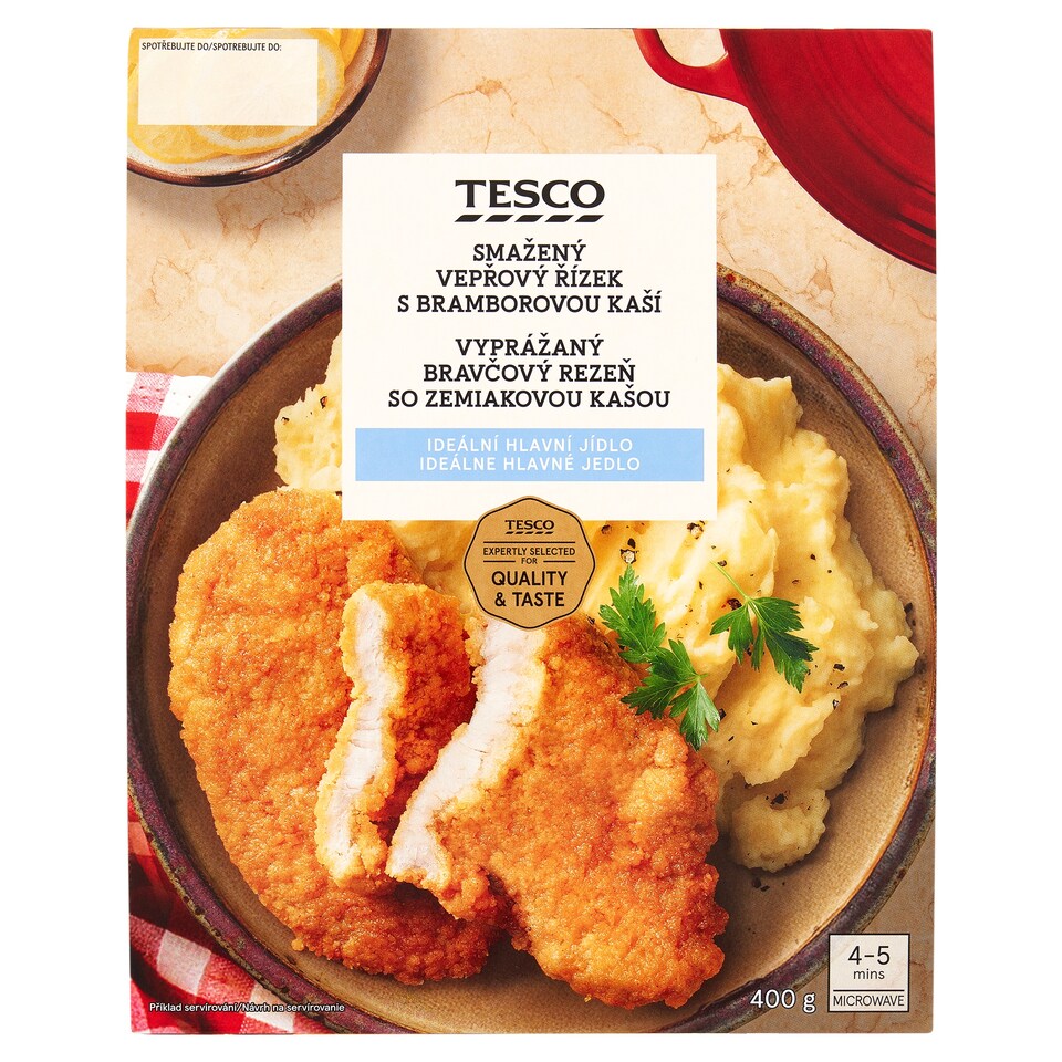 Tesco Vyprážaný bravčový rezeň so zemiakovou kašou 400 g