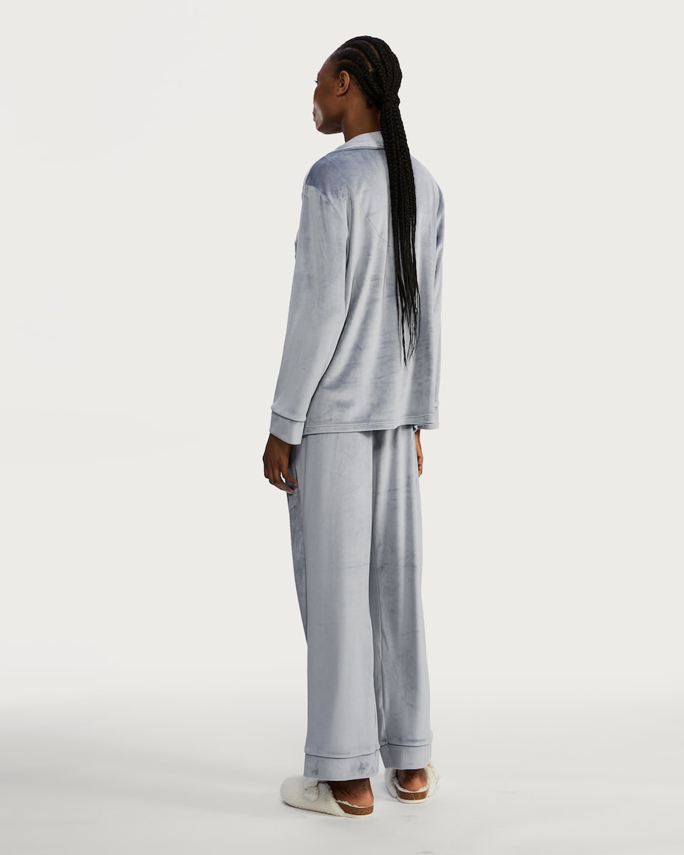 image 1 of F&F Velour Pocket Front Pyjama Set in Blue