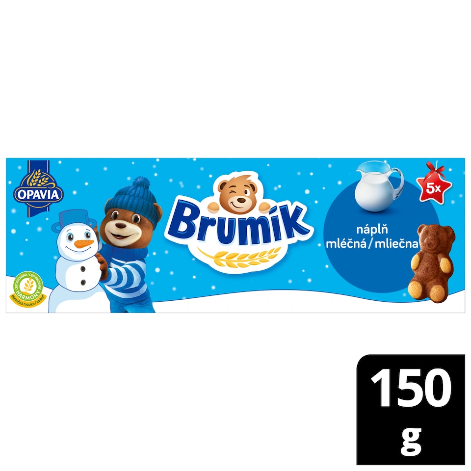 Opavia Brumík Zima s mliečnou náplňou Jemné pečivo Bez farbív a konzervantov Balenie 5x 30g 150 g