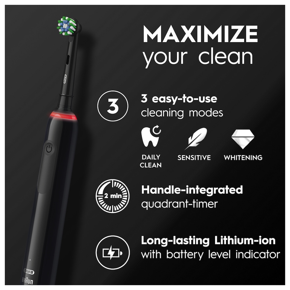image 1 of Oral-B Pro 3 Black Cross Action Electric Toothbrush