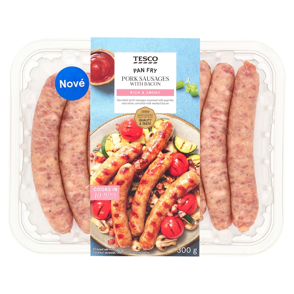 Tesco Pan Fry bravčová klobása s údenou slaninou 300 g