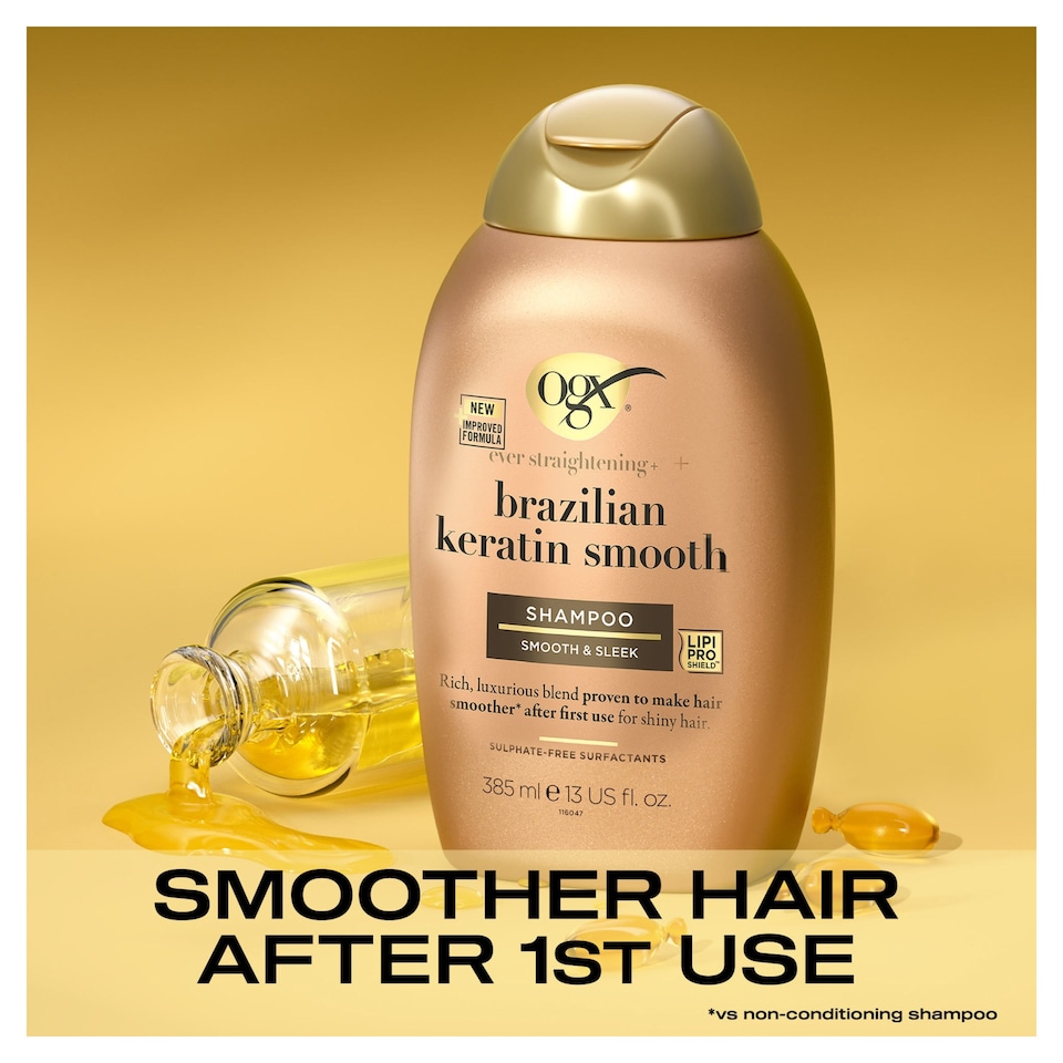 image 1 of OGX Brazilian Keratin Smooth Shampoo for Dry Hair 385ml