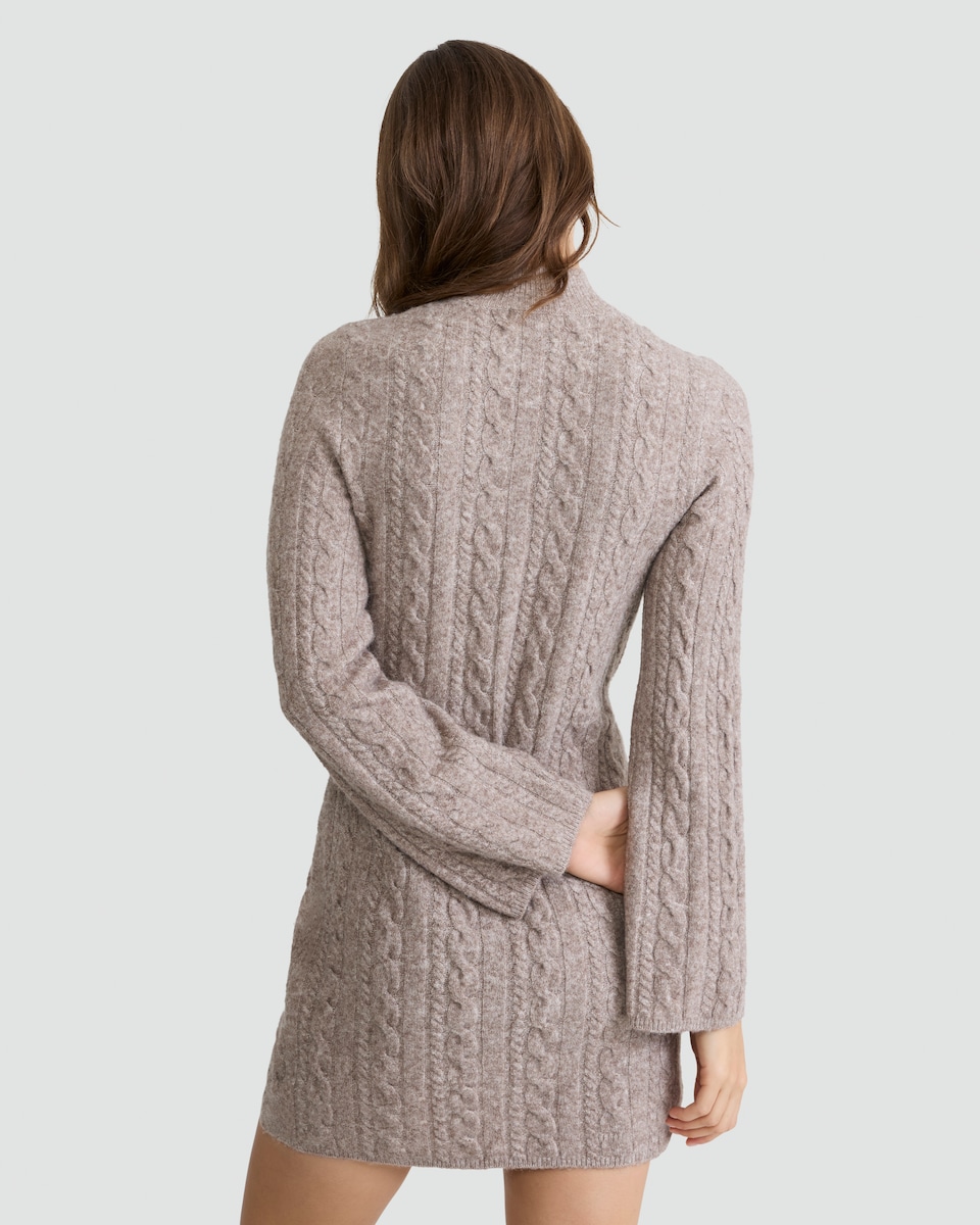 image 1 of F&F Cable Knit Fit and Flare Dress with Wool in Mink