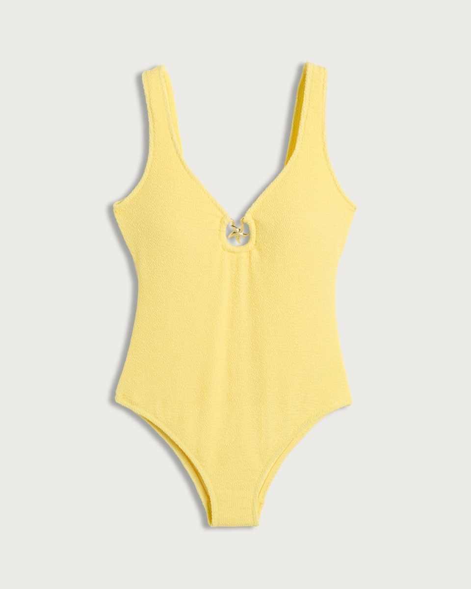 image 1 of F&F Textured Starfish Accent Swimsuit in Yellow