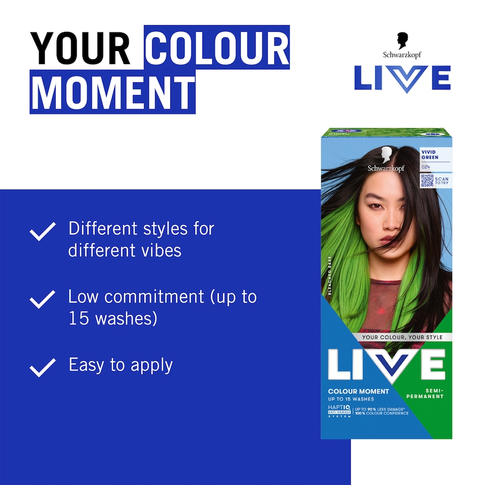 image 1 of Schwarzkopf LIVE Colour Moment 024 Vivid Green Semi-Permanent Hair Dye