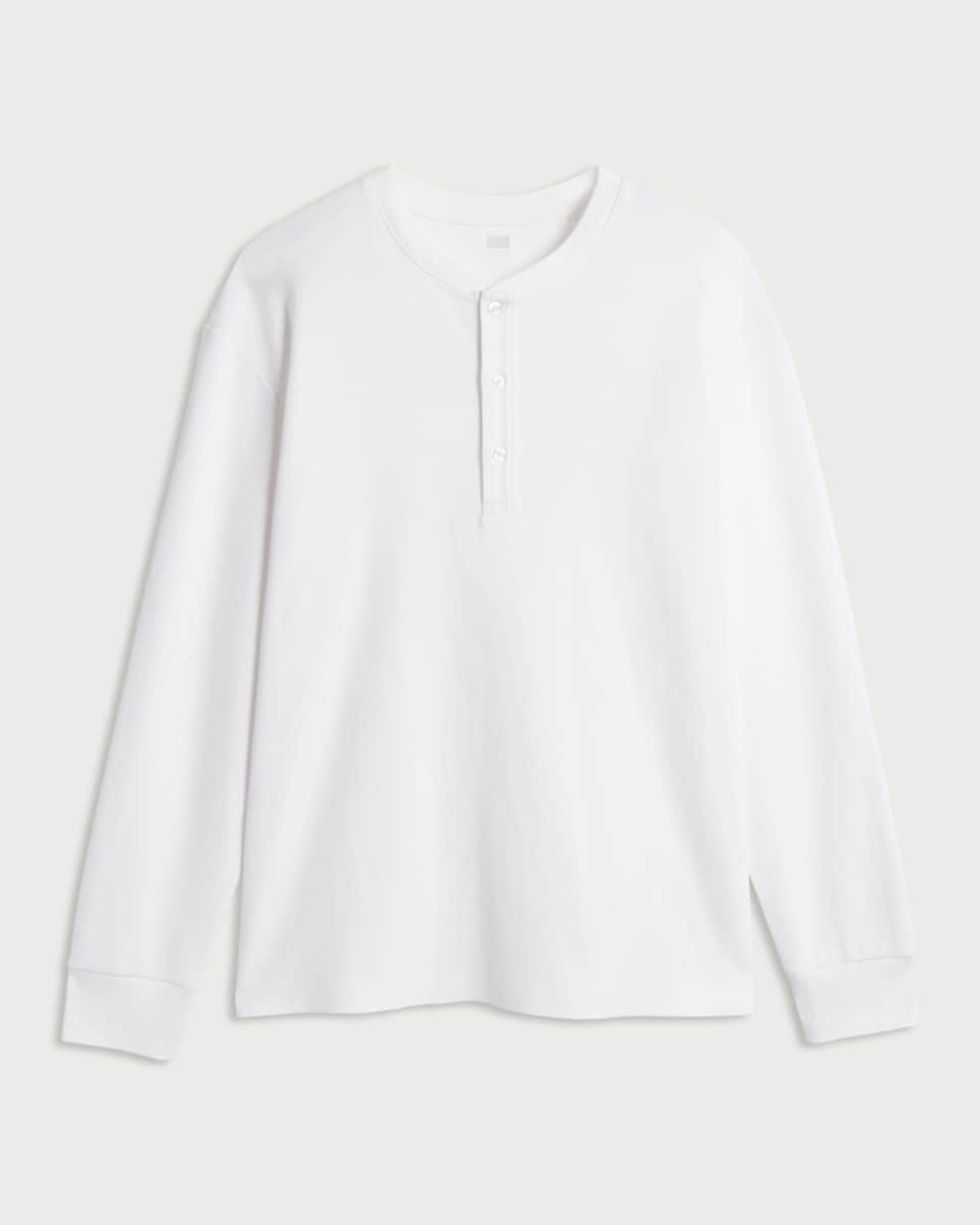 image 1 of F&F Pure Cotton Henley Long Sleeved Top in Ecru