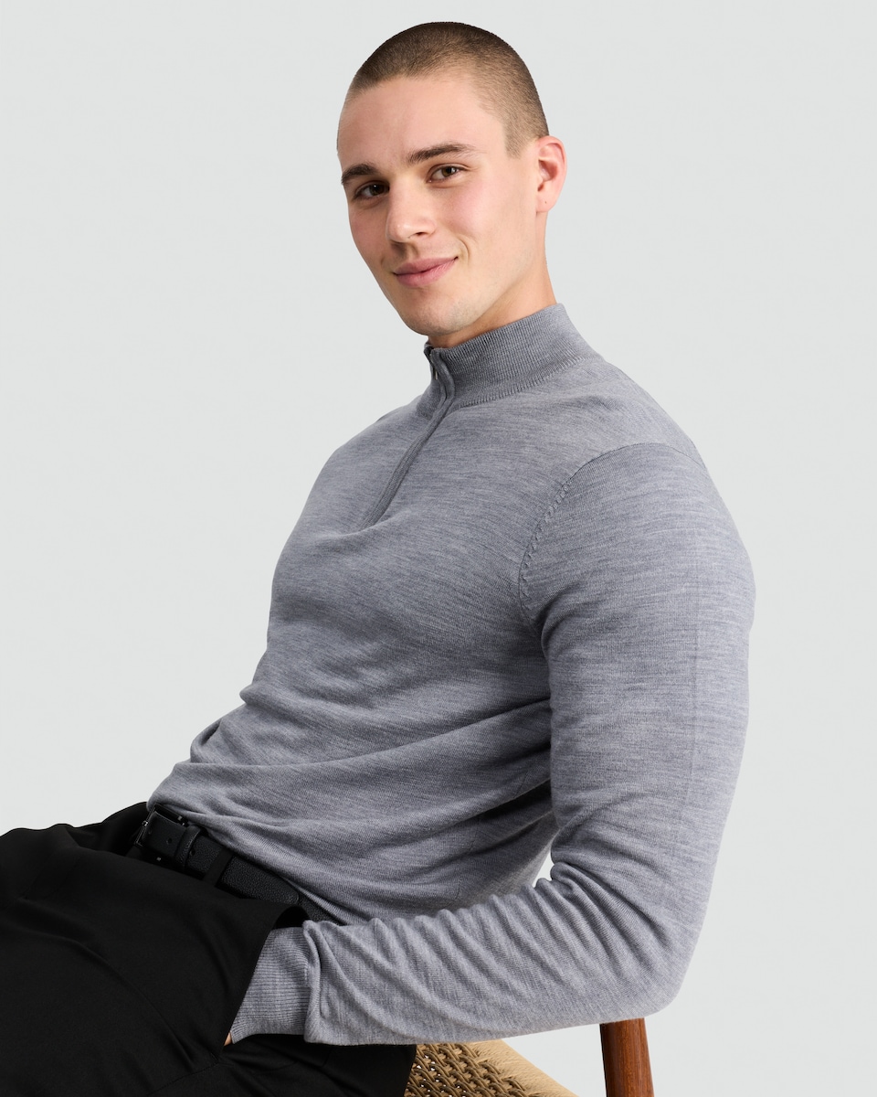 image 1 of F&F Pure Merino Wool High Neck Jumper in Grey Marl