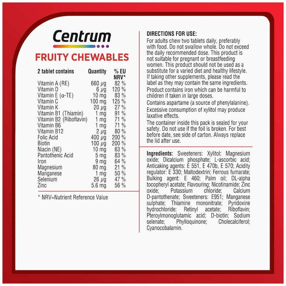 image 1 of Centrum Fruity Chewables Citrus Berry Multivitamin Chewable Tablets 30s