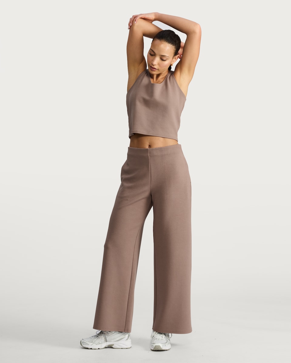 image 1 of F&F Active Ribbed Wide Leg Leggings  in Brown