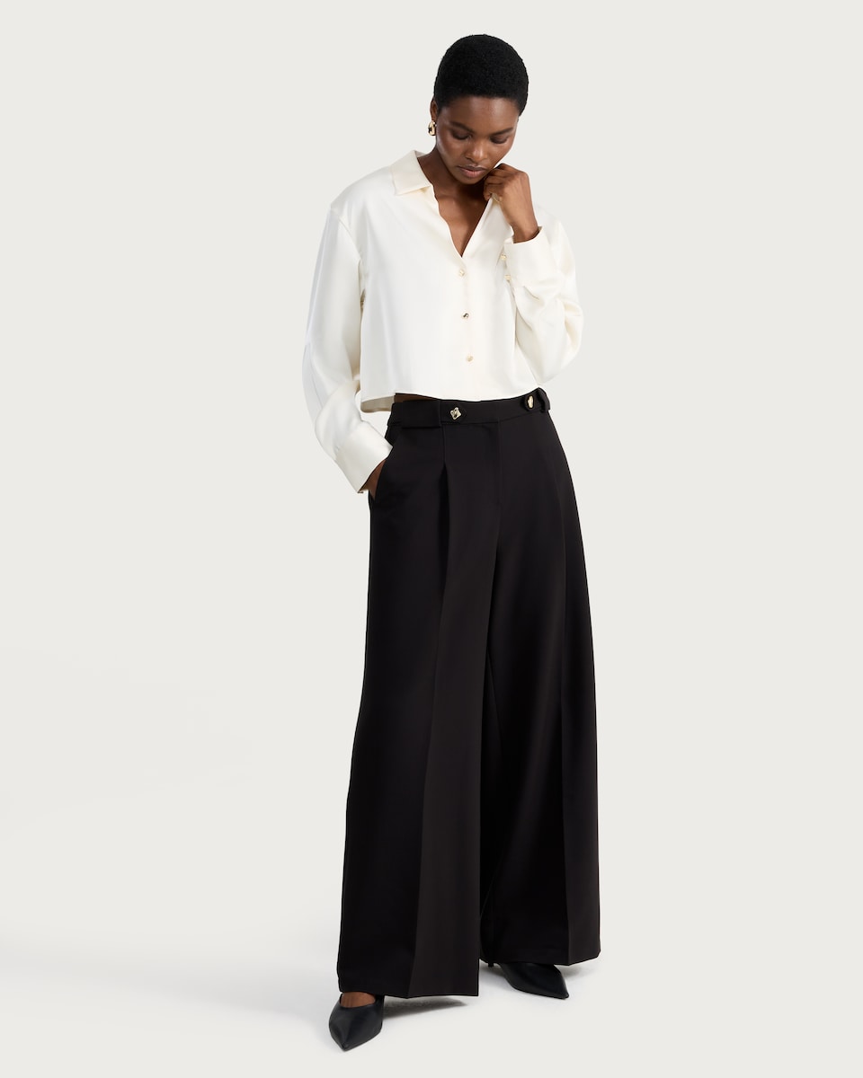 image 1 of F&F Wide Leg Button Detail Trousers  in Black