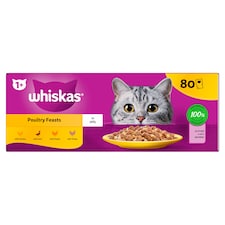 Whiskas Adult Cat Food Pouches Poultry Feasts in Jelly 80x85g