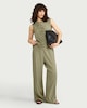image 3 of F&F Crinkle Textured Wide Leg Co-ord Trousers in Green