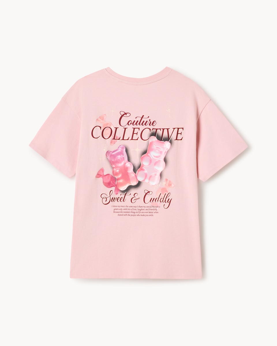 image 1 of F&F Girls Pure Cotton Slogan T-Shirt in Pink