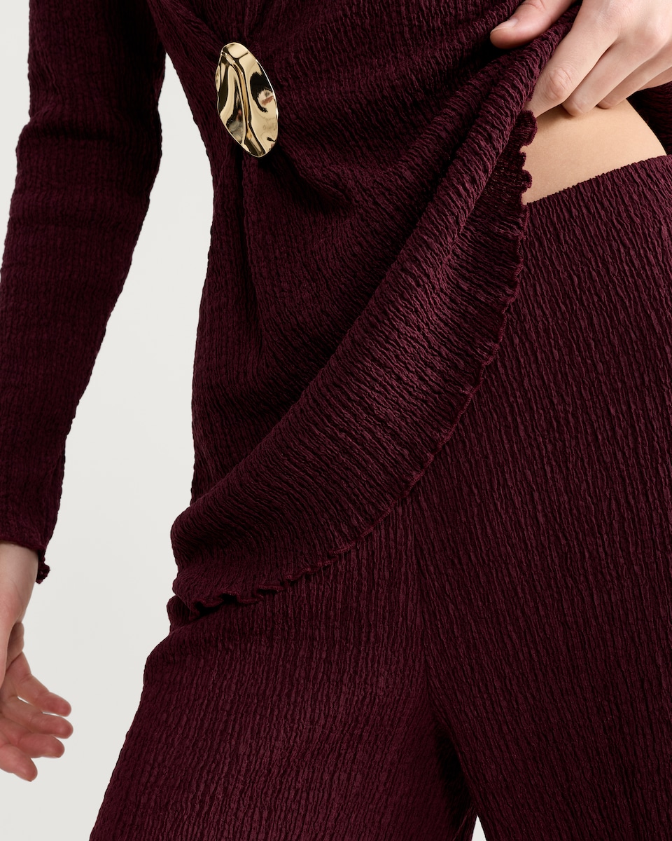 image 1 of F&F Textured Wide Leg Co-ord Trousers in Burgundy