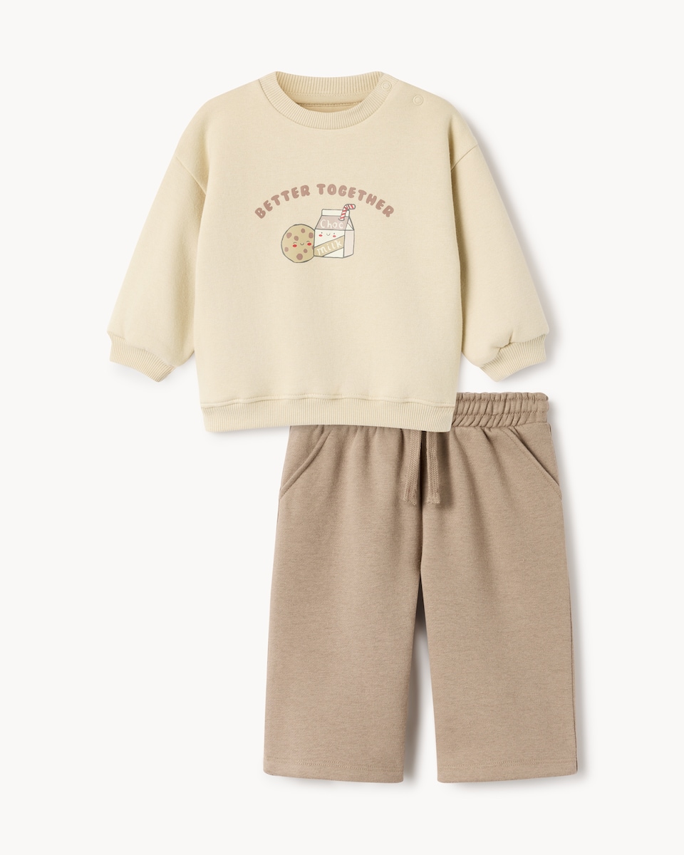 image 1 of F&F Baby Printed Sweatshirt and Joggers Set in Cream