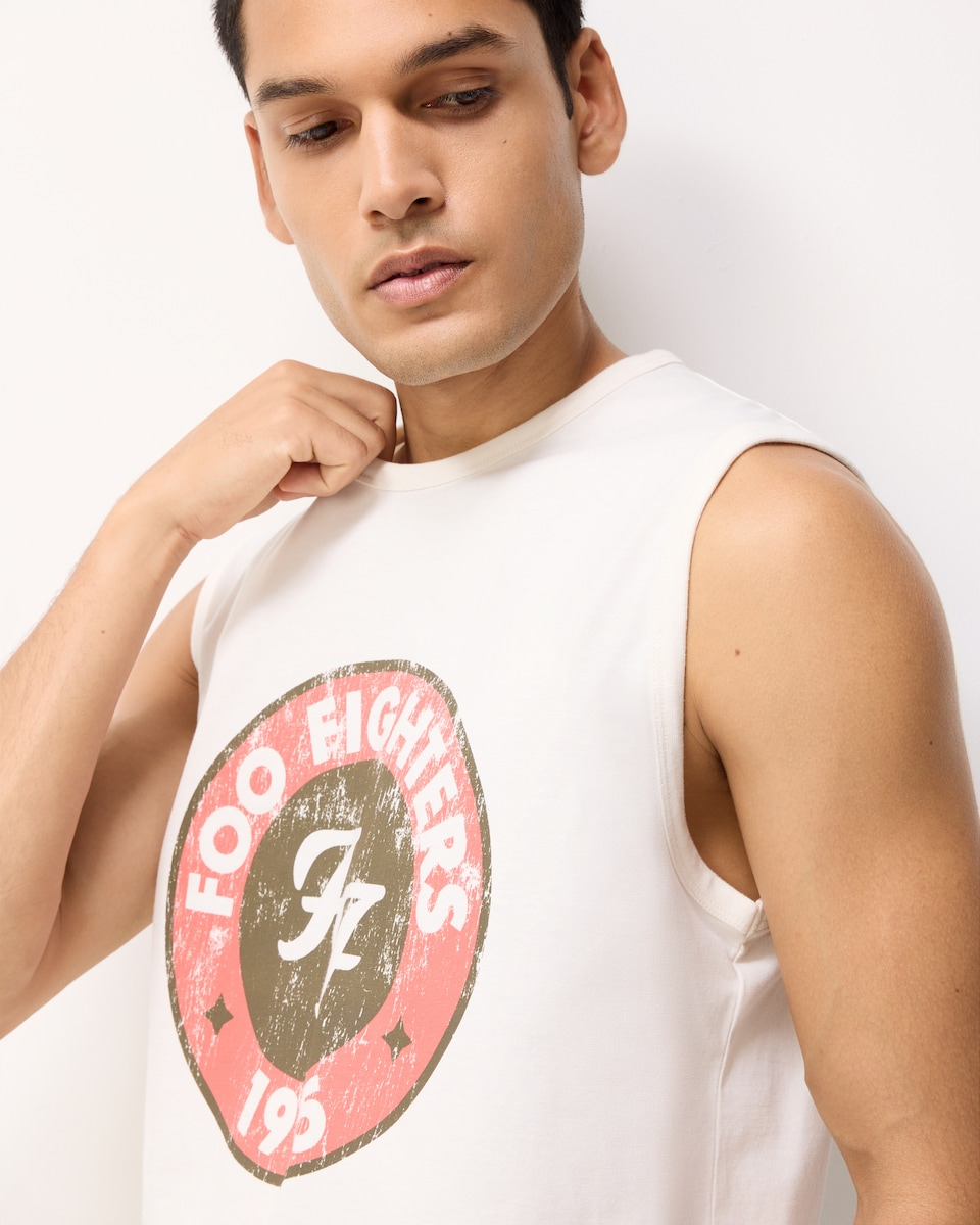 image 1 of Foo Fighters Pure Cotton Vest in Ecru