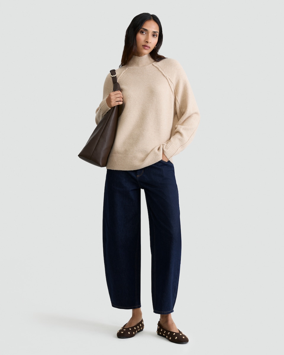 image 1 of F&F Knitted High Neck Jumper with Wool in Neutral