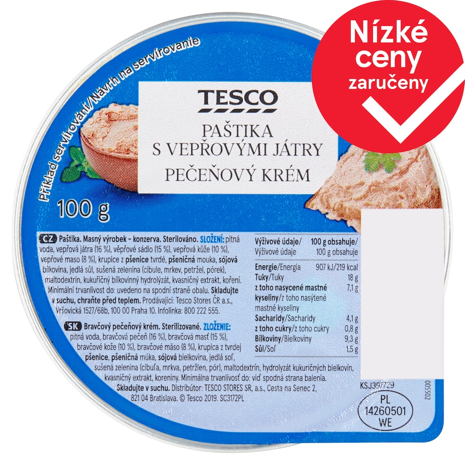 Tesco Paštika s vepřovými játry 100g