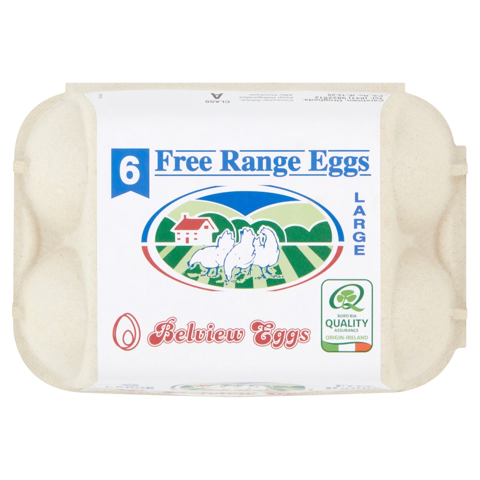 Belview Free Range Eggs Large 6 Eggs