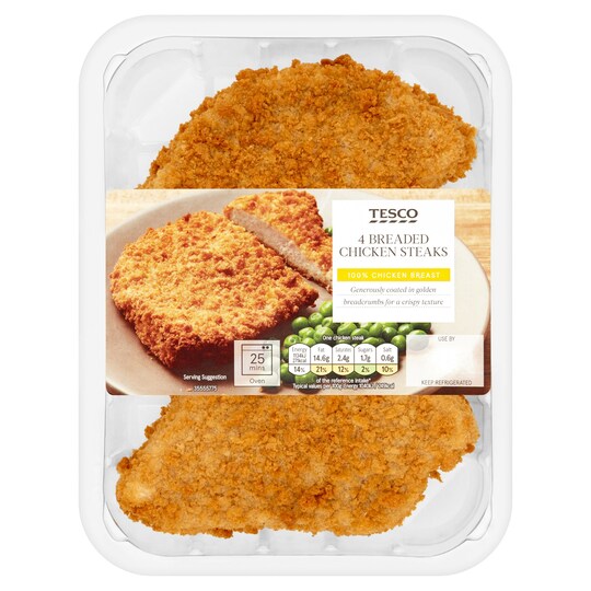 Tesco 4 Breaded Chicken Steaks 505G Tesco Groceries