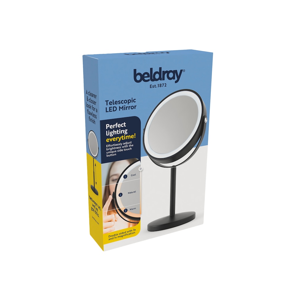 image 1 of Beldray Black 7 inch Telescopic LED Mirror